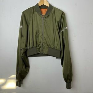 Small Women’s Cropped Satin Pilot Bomber Jacket from Korea